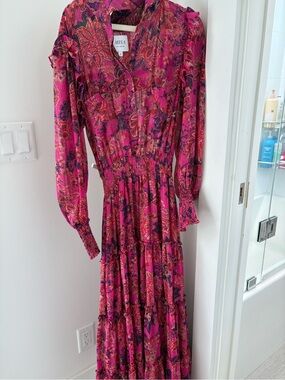 Misa Los Angeles Fuchsia Paisley Tiered Maxi Dress
